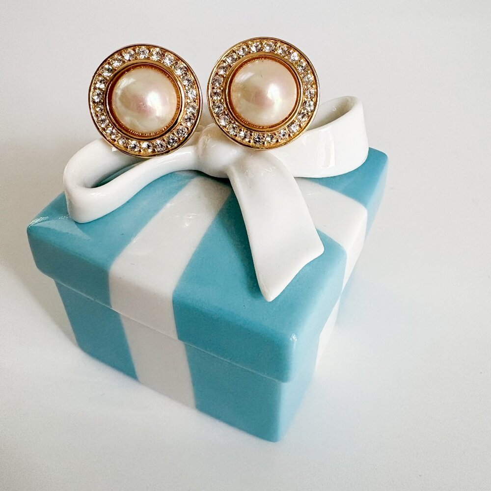 Christian Dior Pearl and Diamond Stud Clip Earrings, Dior Jewelry